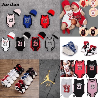 Bộ Áo Liền Quần + Mũ Bóng Rổ Số 23 Jordan Thời Trang Cho Bé Sơ Sinh