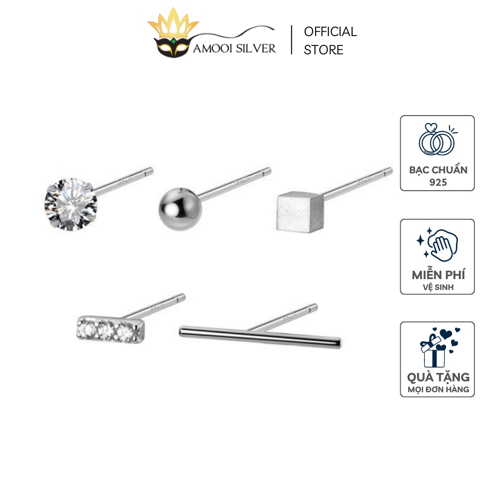 Set 5 Chiếc Bông Tai Bạc Ý Cao Cấp S925 Unisex Cá Tính - Amooi Silver AB132