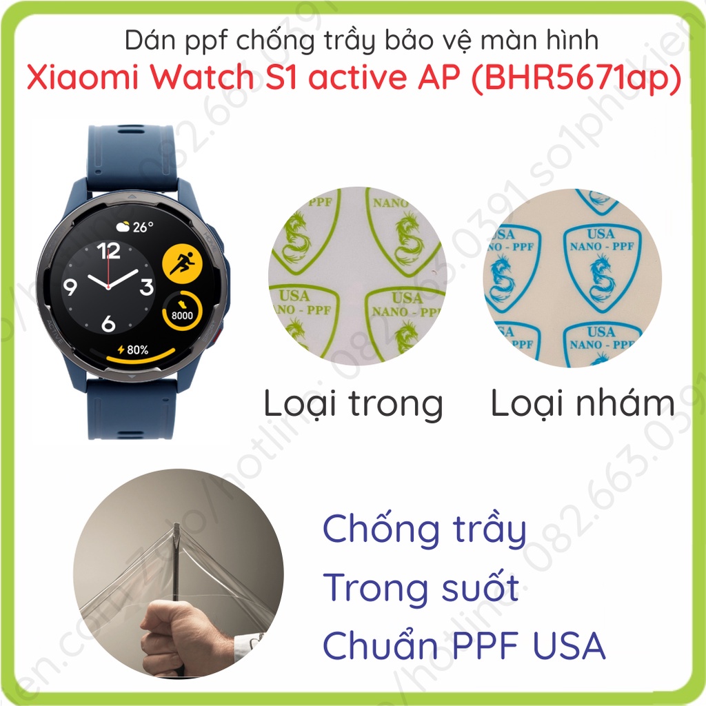 Dán ppf Xiaomi Watch S1 active AP (BHR5671ap) / S1 AP (bhr5668ap)/ Watch S1 46.5 mm chống trầy, bảo vệ màn hình