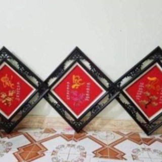 Tranh thêu vi tính thành phẩm phúc lộc thọ đỏ chưa khung