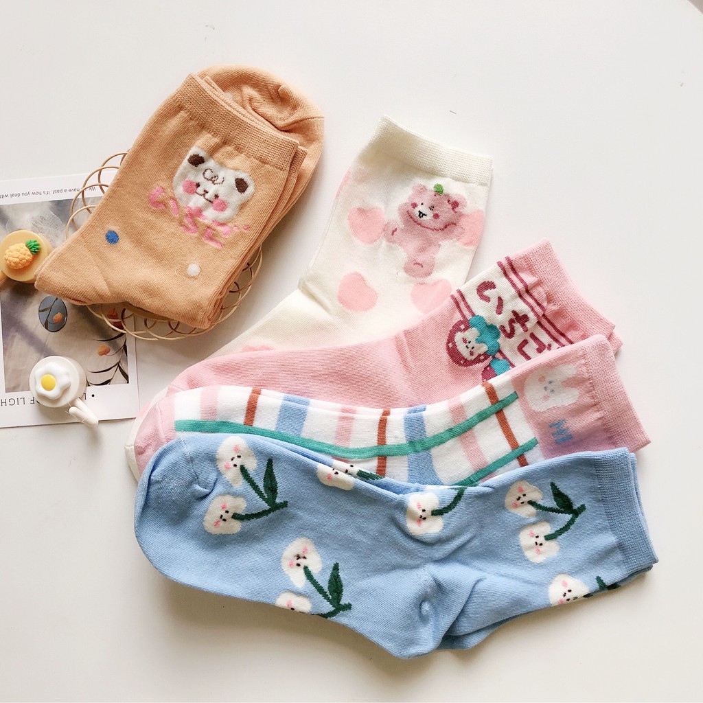 Vớ Cotton Cổ Thấp In Họa Tiết Hoạt Hình Phong Cách Nhật Bản Dễ Thương Cho Nữ