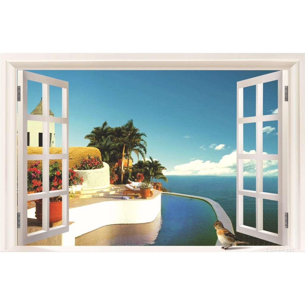 Decal dán tường Cửa sổ resort biển - DCS027