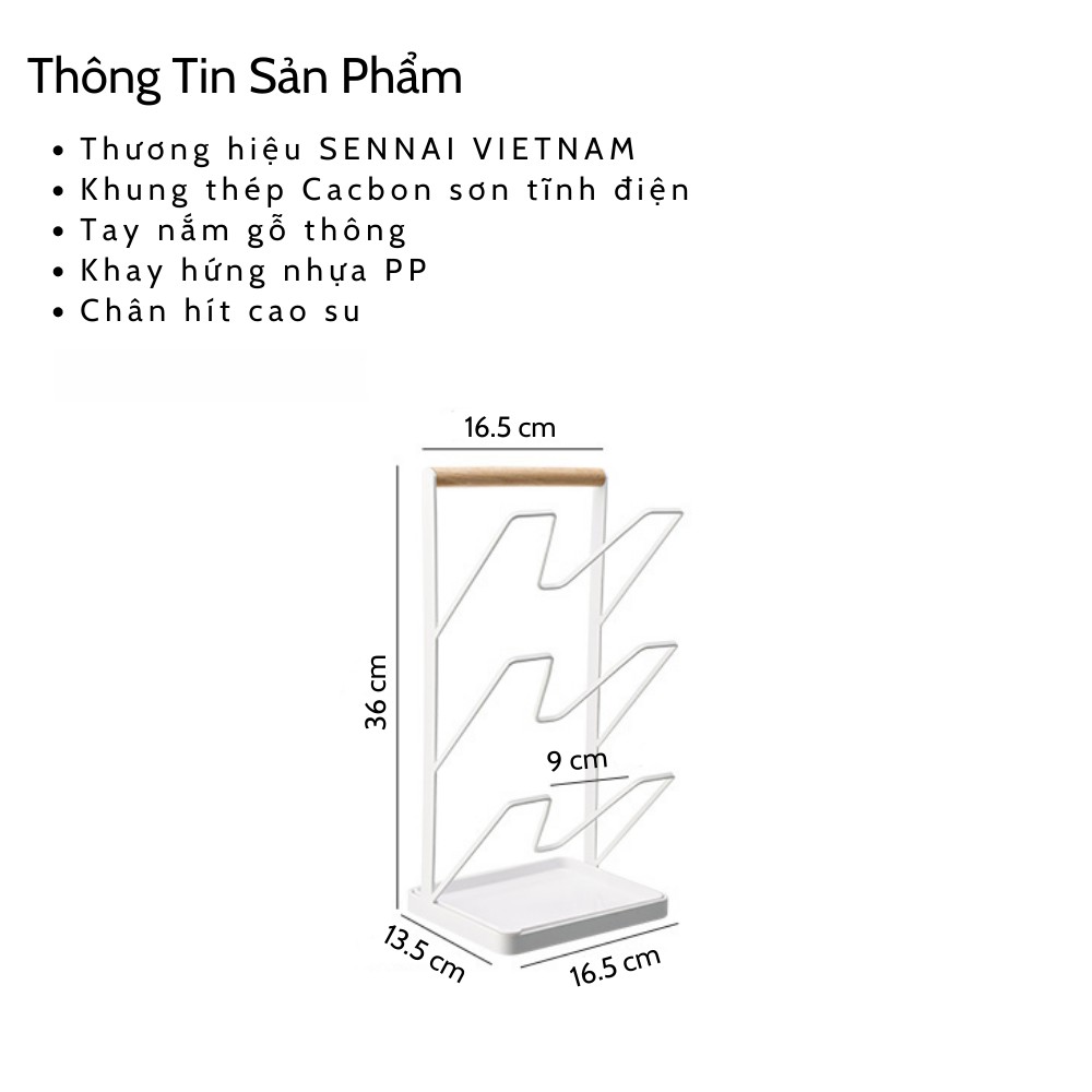 Kệ Để Nắp Vung Xoong Nồi Thớt SENNAI Tặng Kèm Khay Hứng Nước