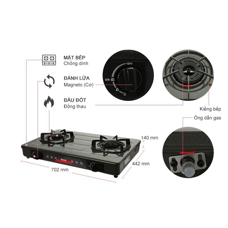 Bếp gas Rinnai RV-715Slim - RV-715SLIMG - Điếu gang - có đầu hâm - BH 2 năm  Alo Bếp Xinh