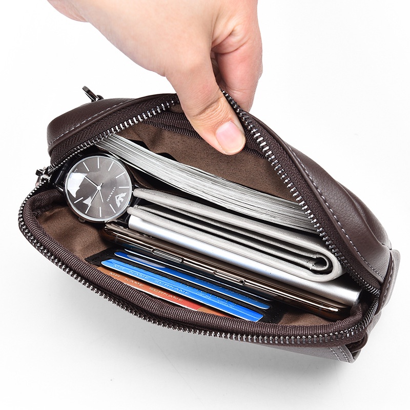 Ví Cầm Tay Nam 2 Trong 1 Kết Hợp Túi Bụng 2008 Nhỏ Gọn Nhiều Ngăn Đựng Tiền Thẻ Card Điện Thoại Tiện Lợi Da Pu Cao Cấp