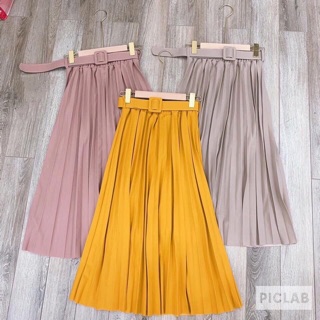 Chân váy xếp li kèm đai ( vải lì )
