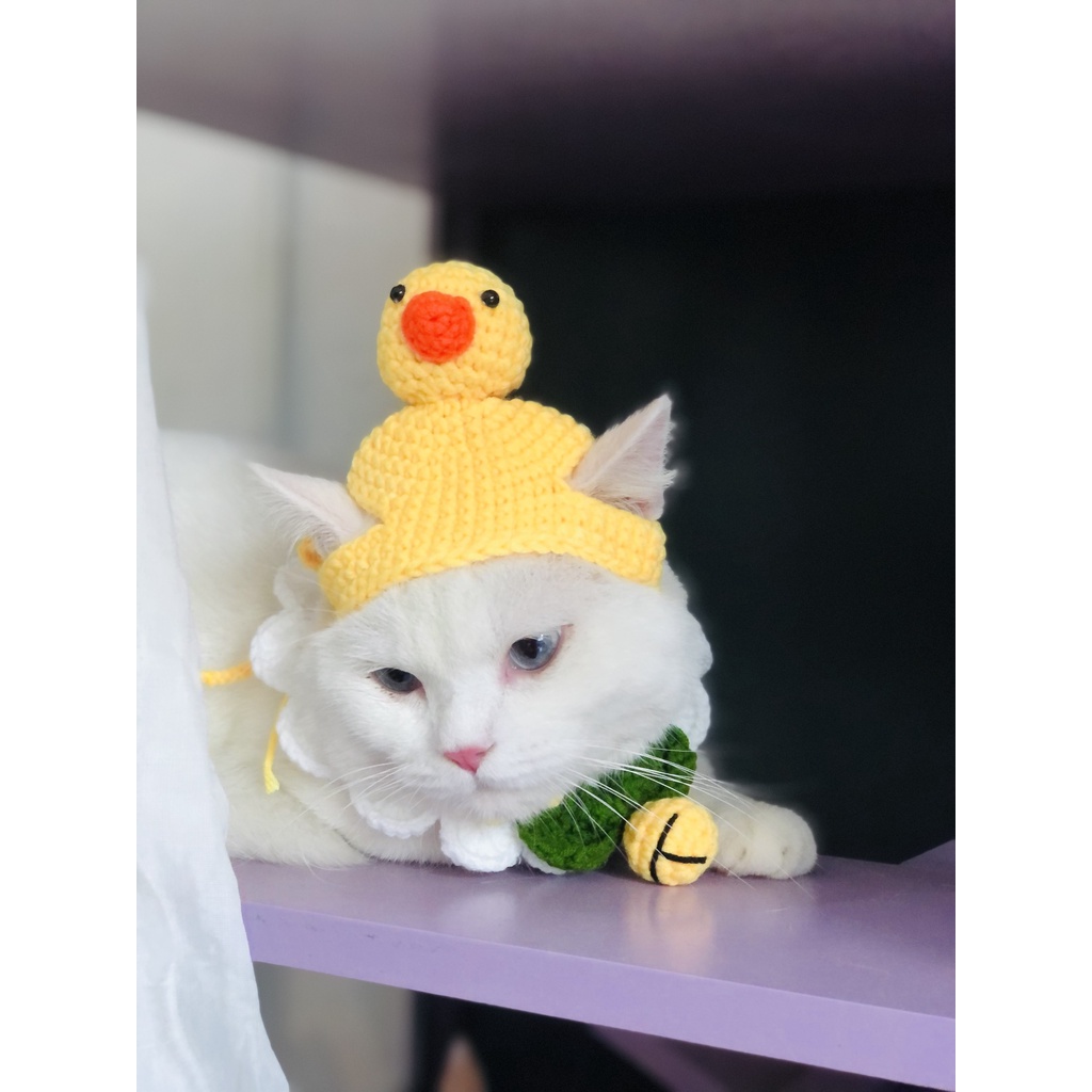 Mũ/nón len cosplay con vịt vàng mũ con vịt cho thú cưng