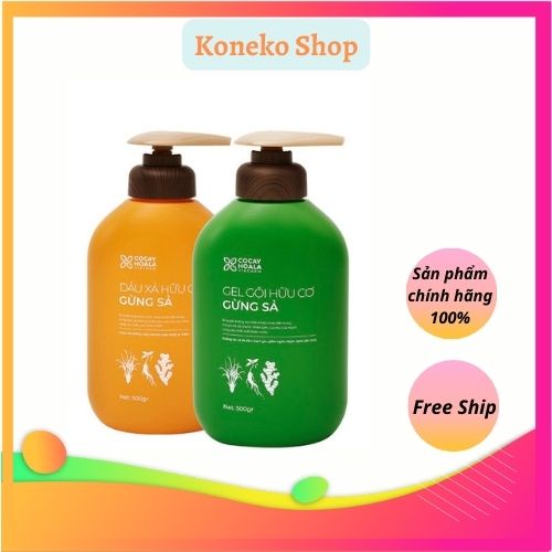 Dầu Gội Xả Hữu Cơ Gừng Sả - Làm sạch sâu da đầu, ngăn dầu bết tóc, giảm gàu giảm ngứa, không chứa silicon 500g