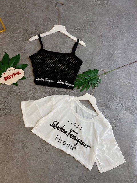 set áo croptop lưới sexy in chữ