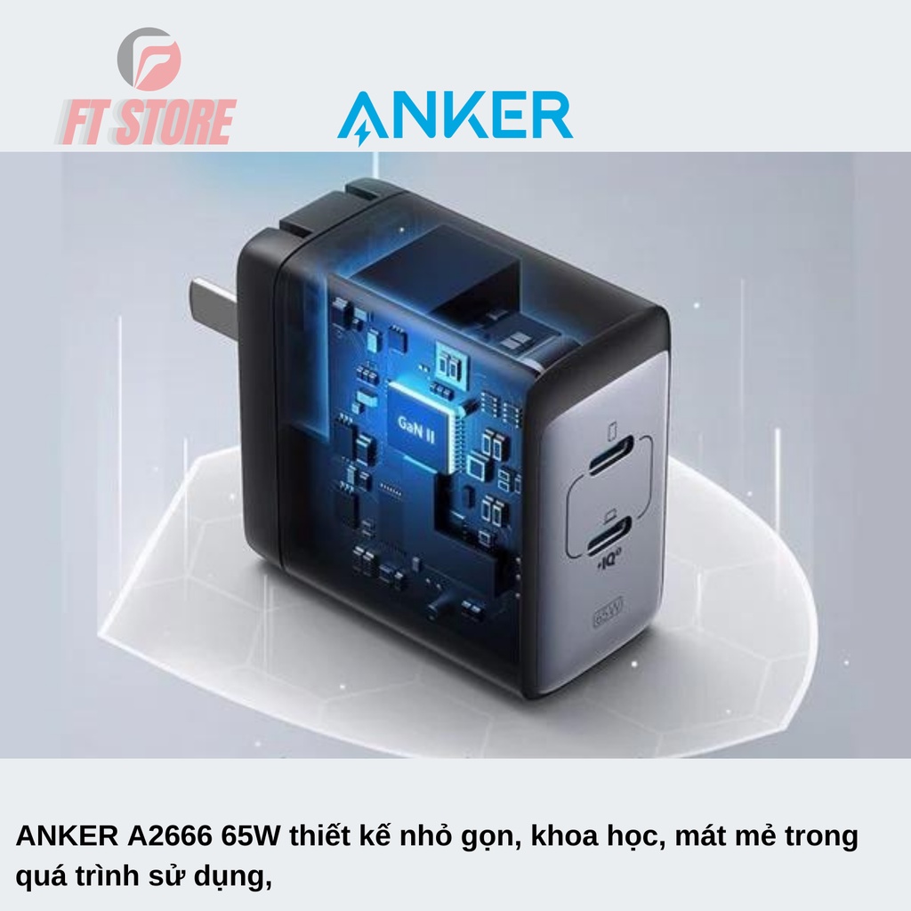[GIAO HOẢ TỐC] Củ Sạc Nhanh Anker PowerPort III 65W 2 cổng GaN II A2666 PD/PPS/QC 65W dành cho đt/tablet/latop BH12T