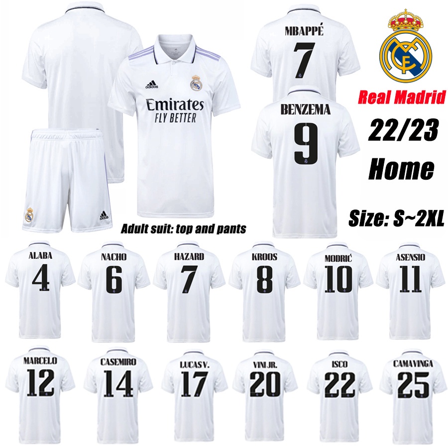 Bộ Đồng Phục Bóng Đá Của Đội REAL MADRIDS MBAPPE 2022-23 VINI JR CAMAVINGA ALABA HAZARD ASENSIO Marcelorde 2223 2023 Dành Cho Người Lớn