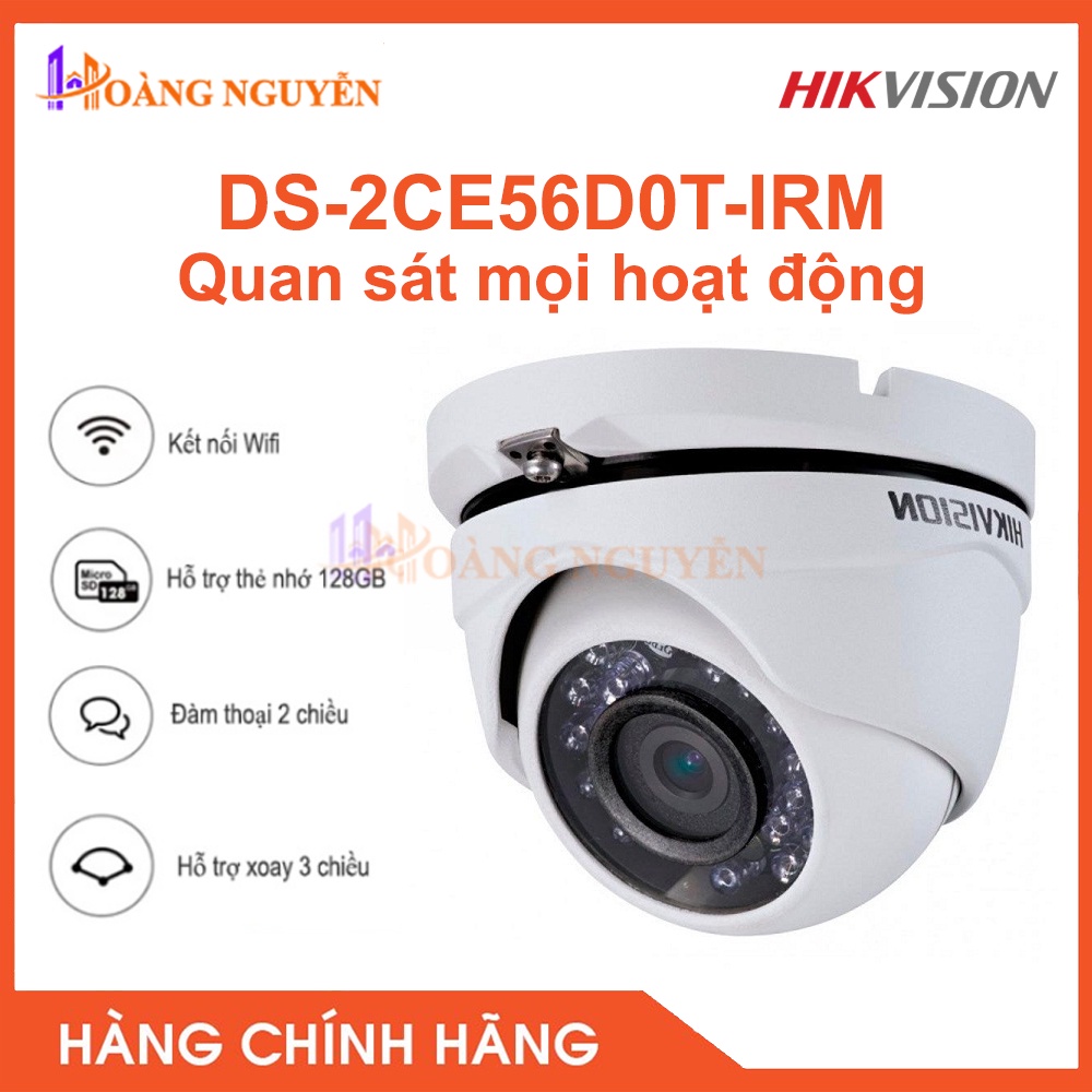 [NHÀ PHÂN PHỐI] Camera Hikvision DS-2CE56D0T-IRM 2MP - Hồng Ngoại Thông Minh, Giảm Nhiễu KTS, Chống Nước Tiêu Chuẩn IP66