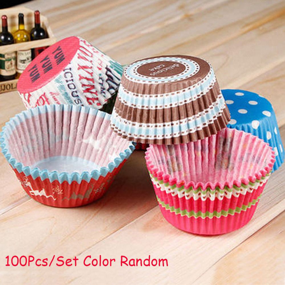 Set 100 Giấy Lót Làm Bánh Cupcake Nhiều Màu Sắc Chống Dầu Tiện Dụng