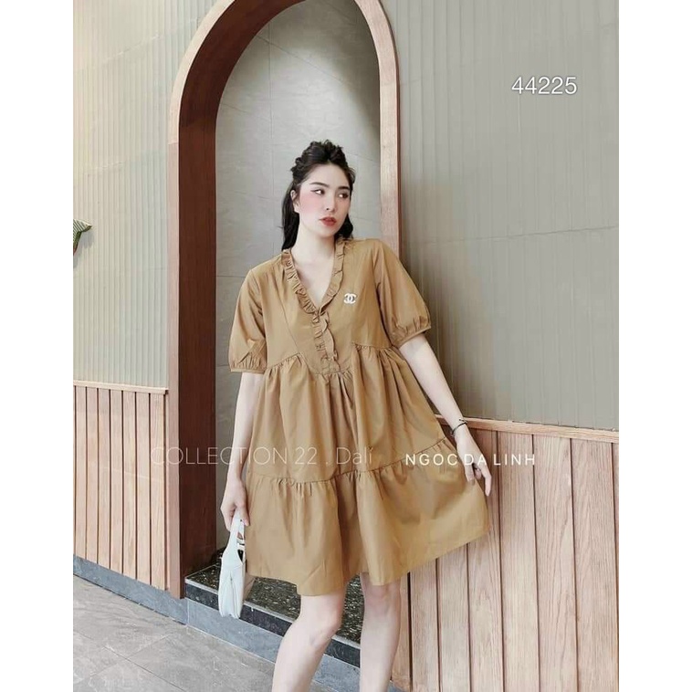 đầm baby cổ V tay ngắn