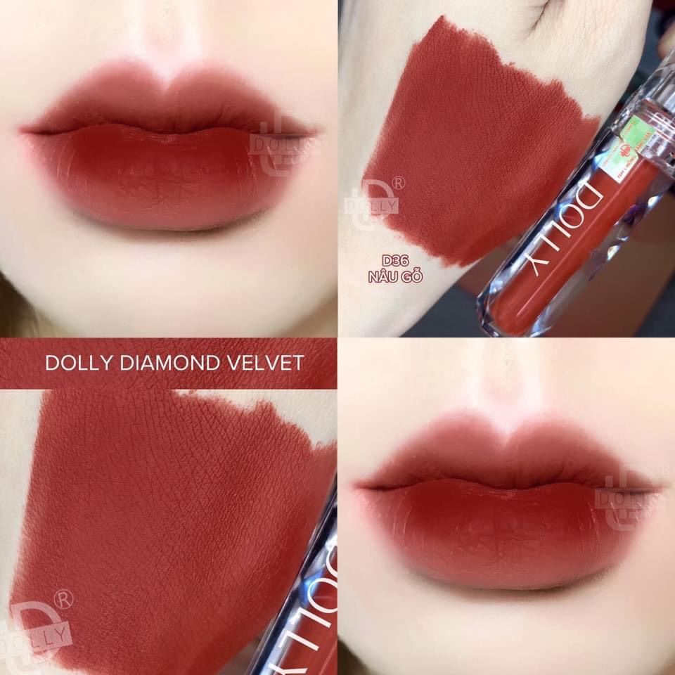 New New! [D36 Nâu Gỗ] Son Kem Siêu Lì Không Chì Mềm Môi - Son Dolly Diamond Velvet Cao Cấp 2021