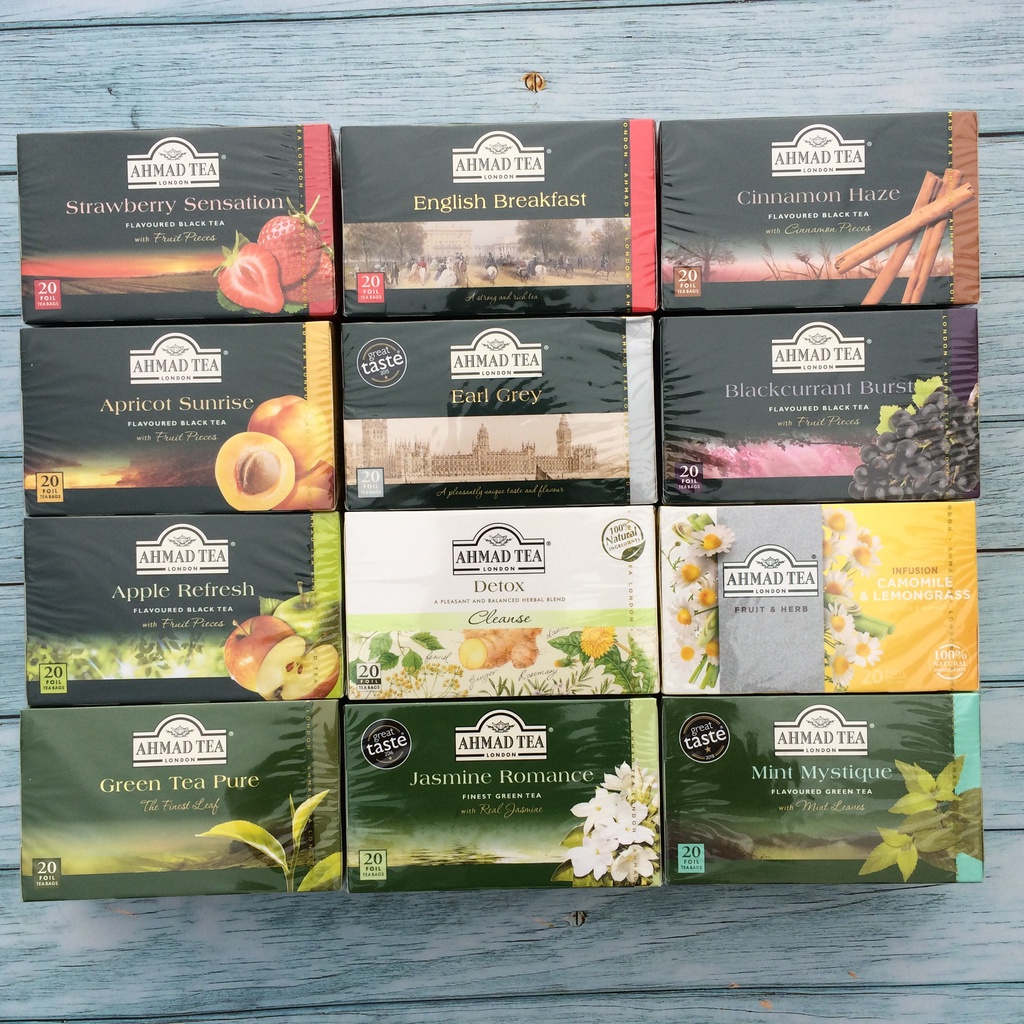 TRÀ AHMAD TEA HOA QUẢ ĐỦ VỊ – TRÀ GIẢM CÂN AHMAD VỊ HOA QUẢ - Hộp 20 GÓI RIÊNG - Date dài - Hàng chính hãng