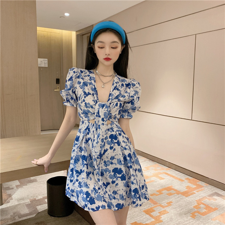 Đầm Hoa Cổ V Ngắn Tay Quyến Rũ Cho Nữ 2021 | BigBuy360 - bigbuy360.vn
