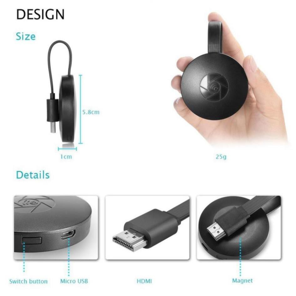 Thiết bị dongle Chromecast G2 thu phát Wifi TV không dây DLNA AirPlay cắm HDMI