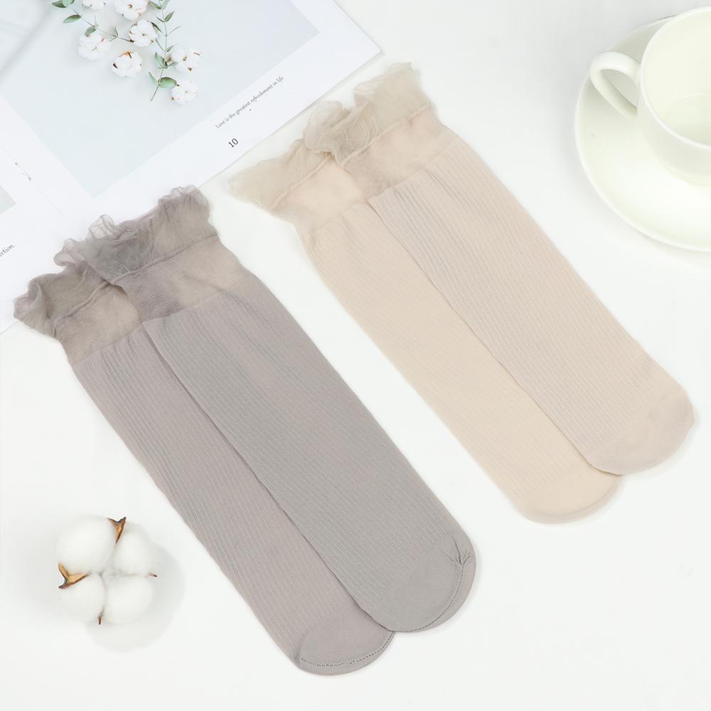 Vớ Lụa Thủy Tinh Quyến Rũ Thời Trang Mùa Hè|Tất Ren Trơn Màu Xinh Xắn Dành Cho Nữ