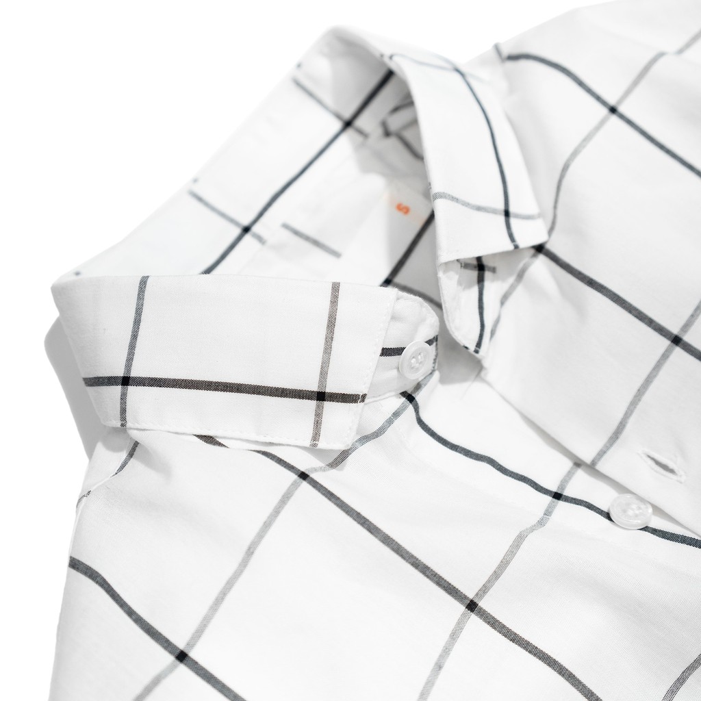 Áo Sơ Mi Dài Tay Phối Sọc BYCOTTON White Caro Oxford Shirt