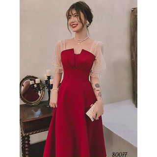 [Kèm ảnh thật]🍒Đầm dự tiệc xoè phối lưới kim tuyến MLXL2XL