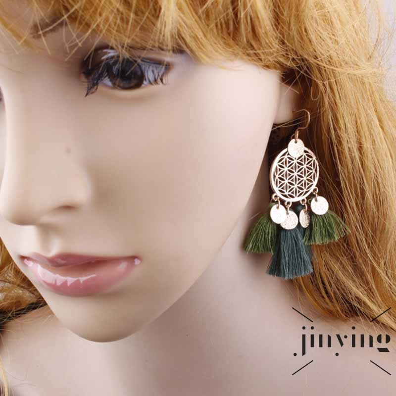 Bông tai GETNOIVAS tua rua hợp kim vàng thiết kế rỗng hình tròn thủ công phong cách châu Âu cho nữ