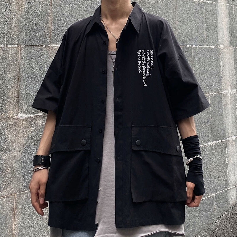 [Miễn Phí Vận Chuyển] Áo Sơ Mi Nửa Tay 162029Áo Khoác Nam Tay Lỡ Form Rộng Thời Trang Hàn