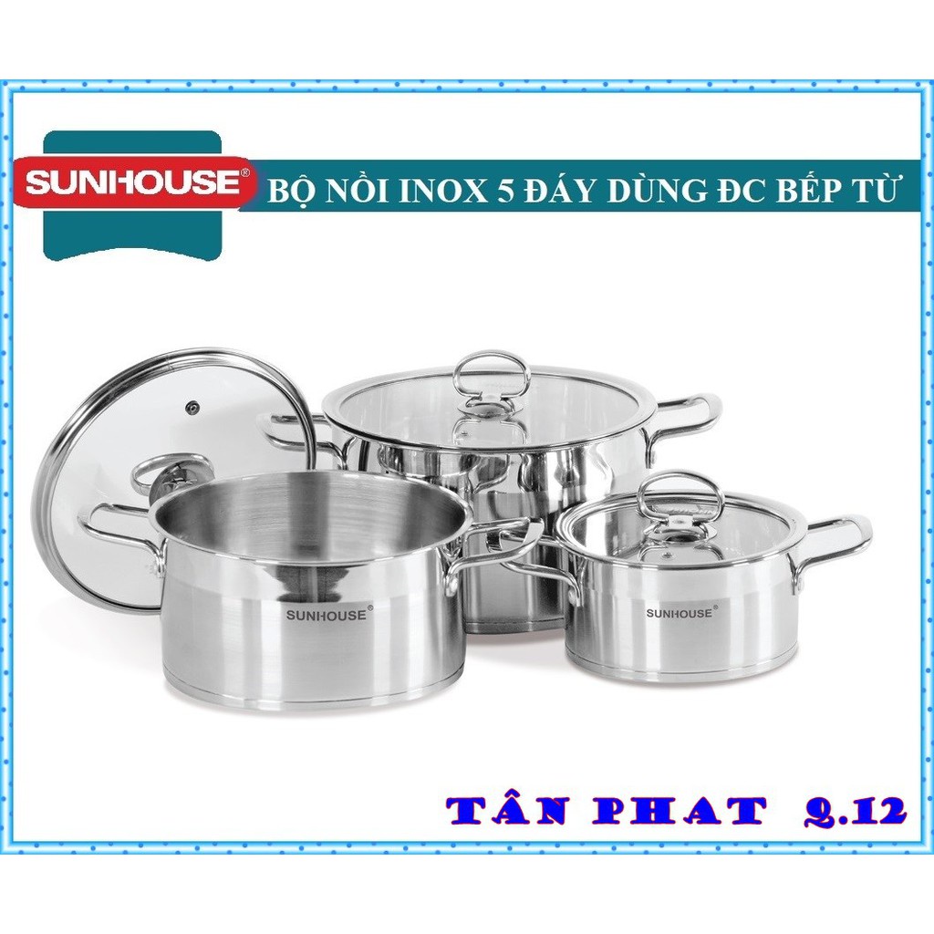 Bộ nồi inox 5 đáy sunhouse mama SH784 CÓ HÌNH THẬT