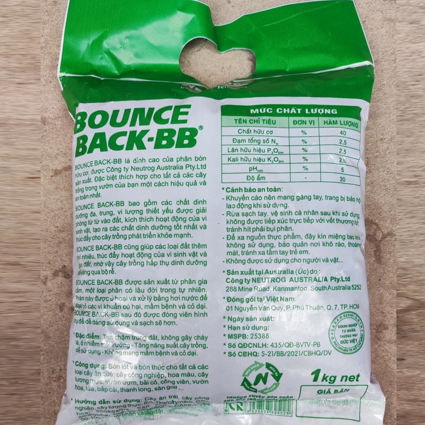 (1kg) Phân Hữu Cơ Dynamic Úc Bounce Back BB, chuyên dùng cho hoa kiểng, rau màu (hữu cơ cá và thực vật)