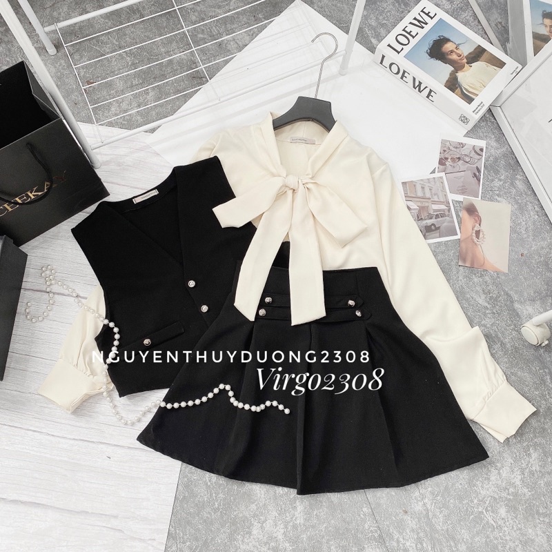 [HÀNG MỚI VỀ]SET 3CT ÁO GILE+SƠMI NƠ+CHÂN VÁY CÚC “ANNA”