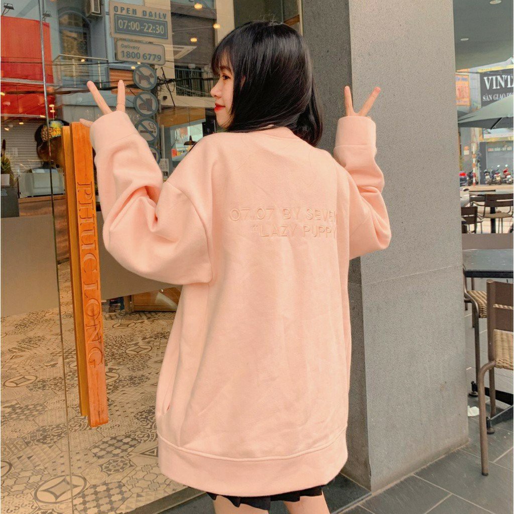 Áo Khoát Nỉ Chần Bông Unisex, Hoodie Form Rộng Free Size IN Hình Cún Con