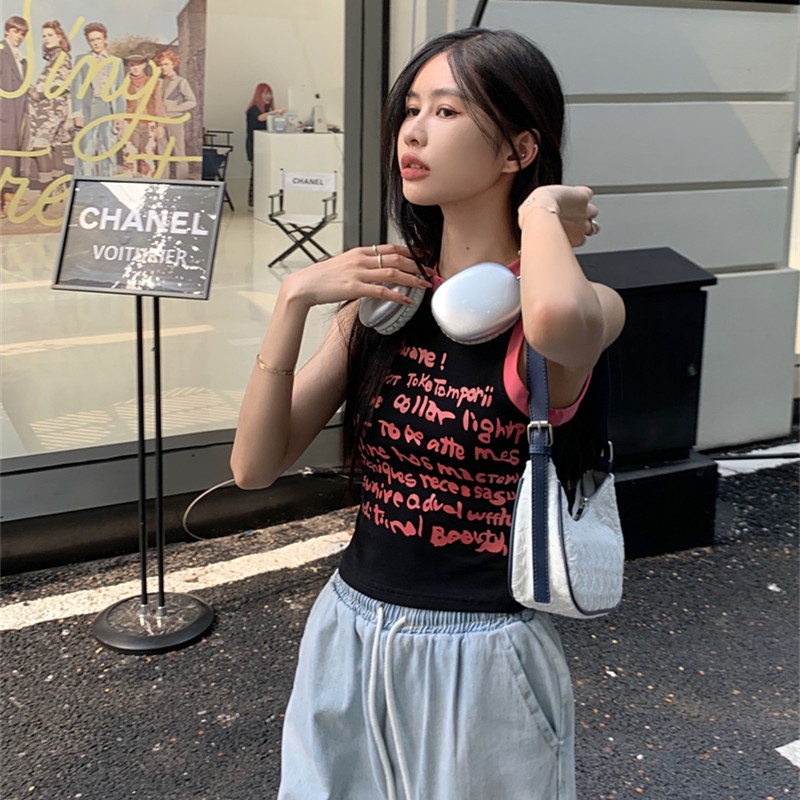 Áo Hai Dây Dáng Ôm In Chữ Thời Trang Mùa Hè