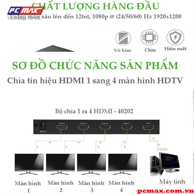 Bộ chia HDMI 1 ra 4 ra 2 - HDMI splitter 1x2 1x4 1x8 Full HD Ugreen 40202 40201 40203  - Hàng chính hãng