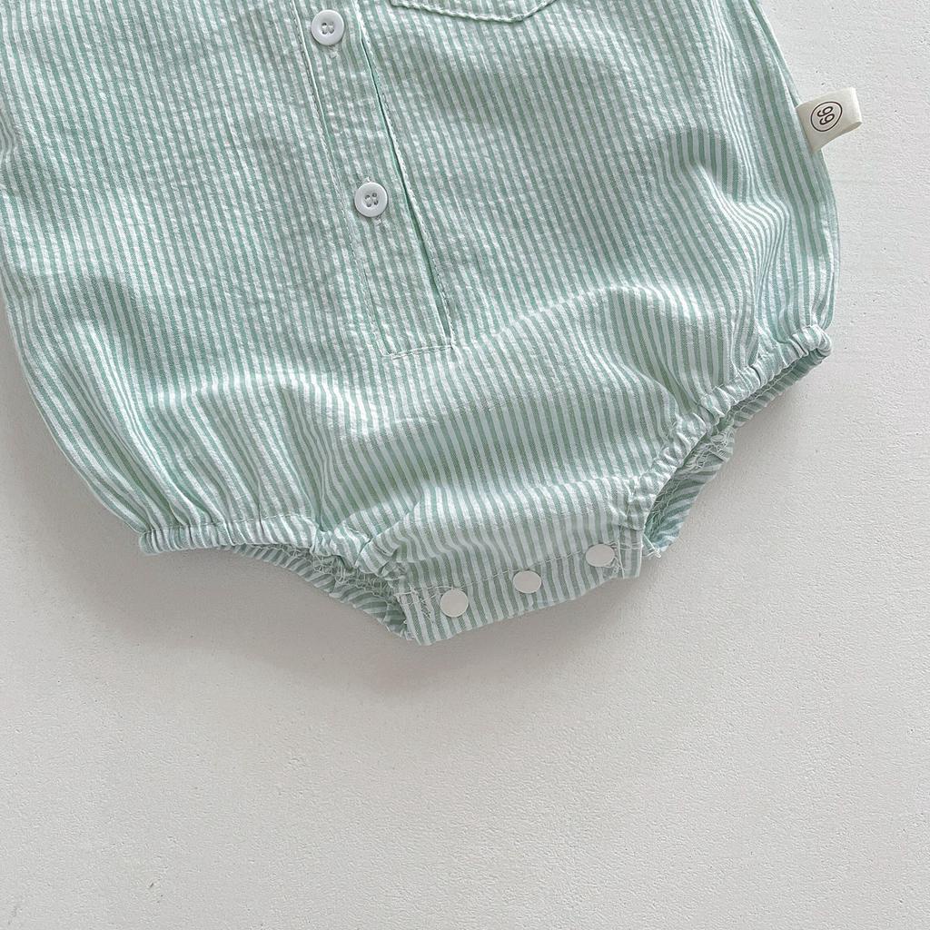 Bộ Áo Liền Quần Ngắn Tay Họa Tiết Kẻ Sọc Phong Cách Hàn Quốc Thời Trang Mùa Hè Cho Bé Trai