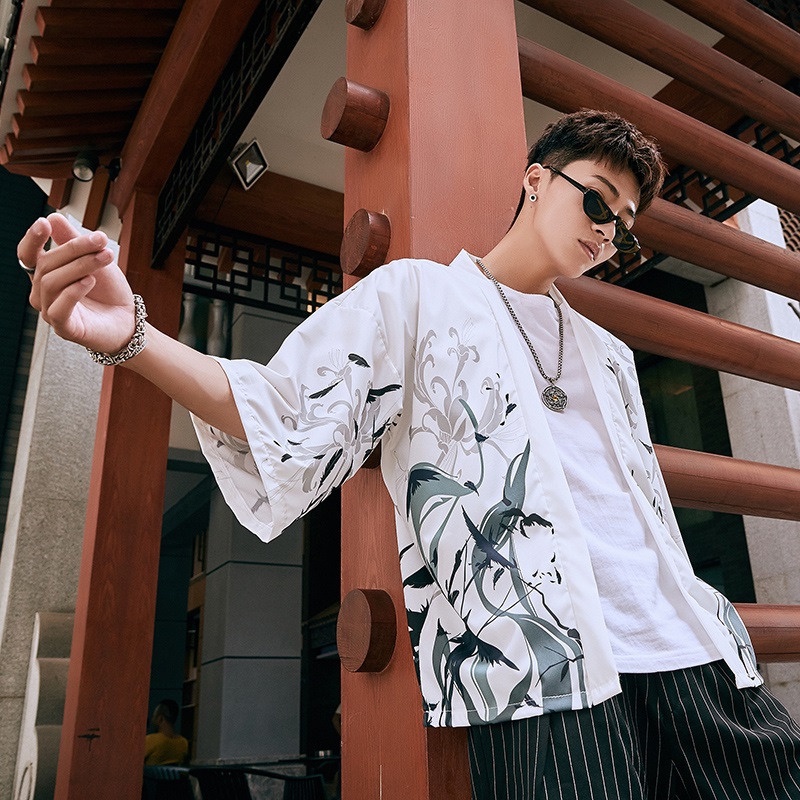 Áo Khoác Kimono Nhật Bản In Họa Tiết Samurai Cho Nam
