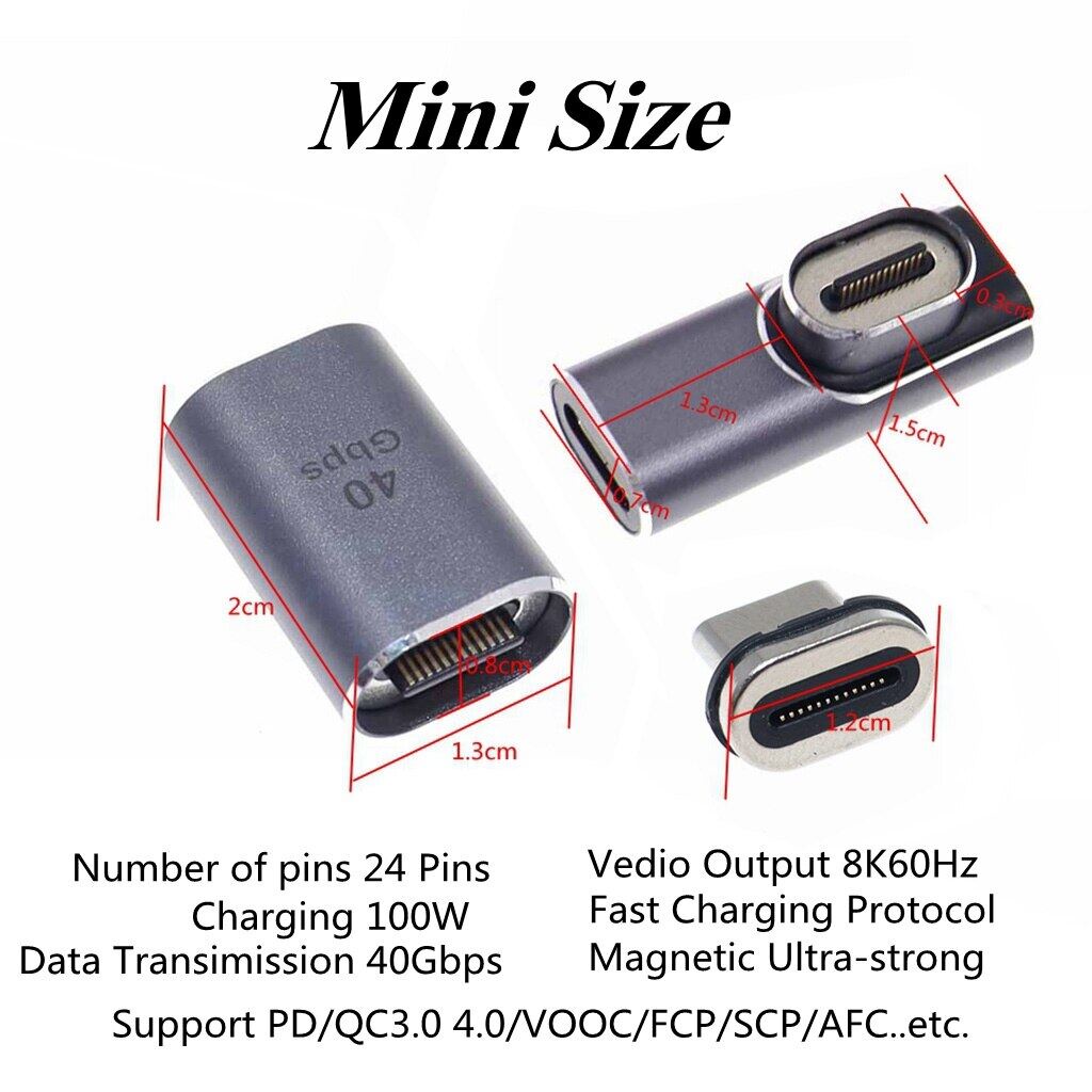 [40Gbps/8K] Bộ đầu chuyển đổi nam châm từ tính Type C sang Type C USB3.2 100W 40Gbps xuất video 8K 60Hz
