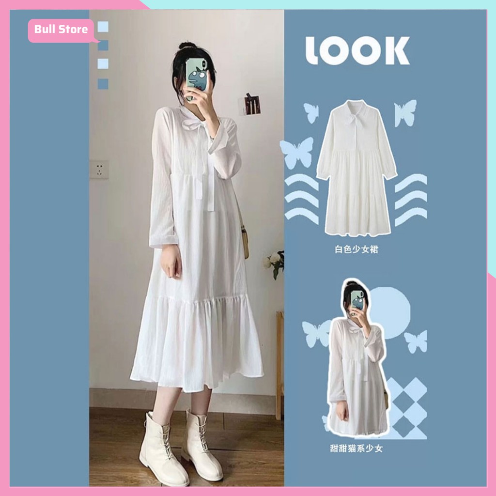 Đầm Babydoll Váy Trắng sơ mi ulzzang công chúa đi biển dài 3 tầng dáng suông đẹp nữ dài qua gối thiết kế đuôi cá 70