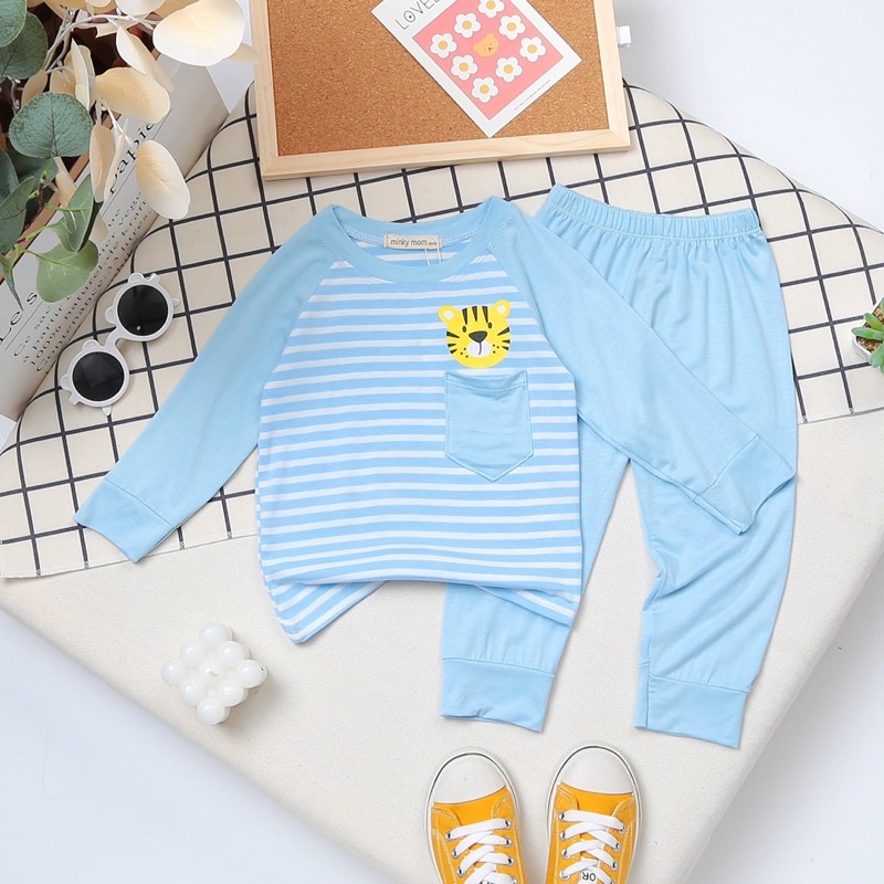 Bộ dài tay MINKY MOM  bé trai , bé gái hoạ tiết kẻ (6-17kg)