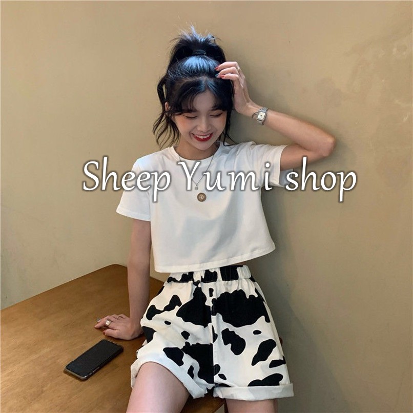 Quần đùi họa tiết bò sữa trendy dáng short thời trang thoáng mát ngày hè SHEEP YUMI SHOP QS03