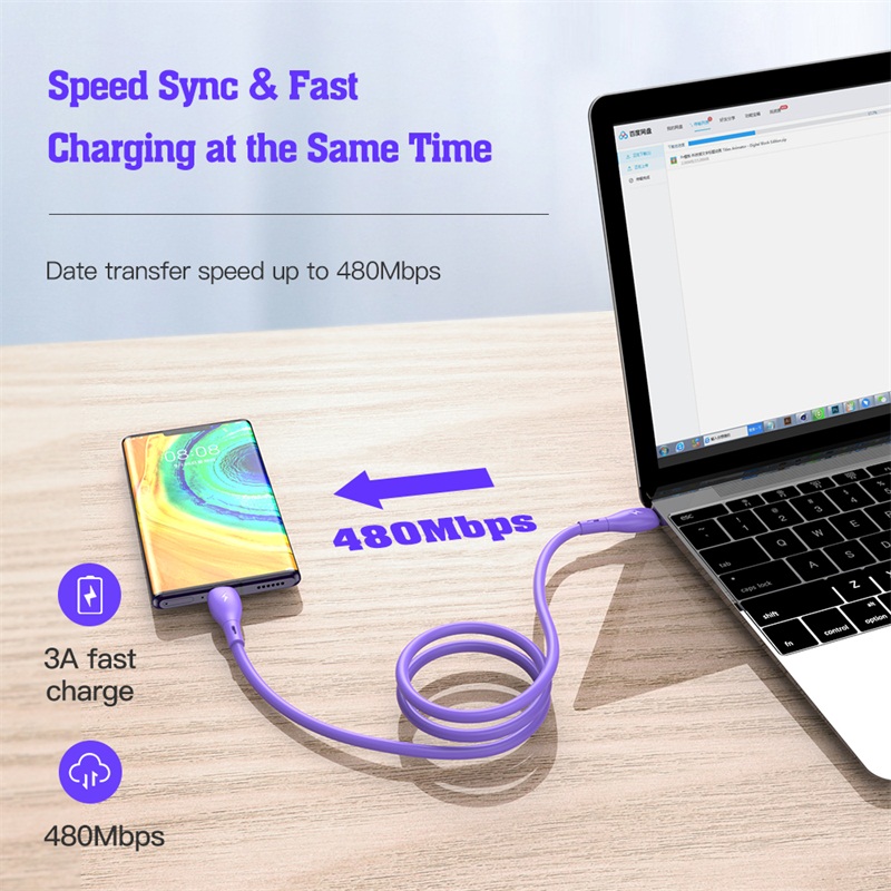 Cáp Dữ Liệu Sạc Nhanh KUULAA KL-X29 Dạng Cao Su Mềm Dẻo C-C 60W Cho Điện Thoại Laptop