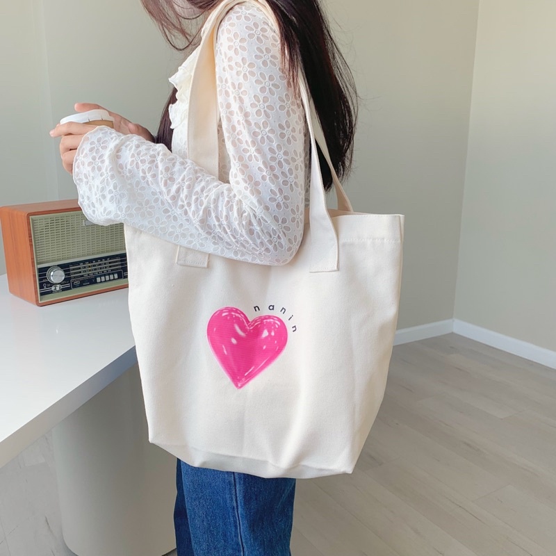 (TẶNG KÈM DEAL SHOCK ECOBAG 31K ) TÚI VẢi CANVAS IN HÌNH JELLY HEART