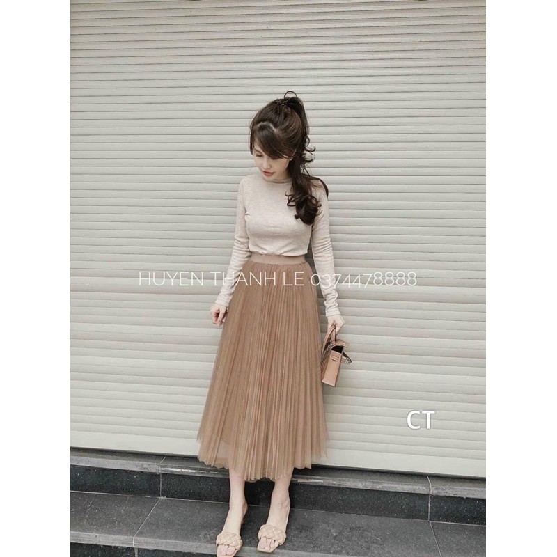 CHÂN VÁY MIDI LƯỚI CẠP CHUN BỒNG BỀNH HÀNG QUẢNG CHÂU MS14200