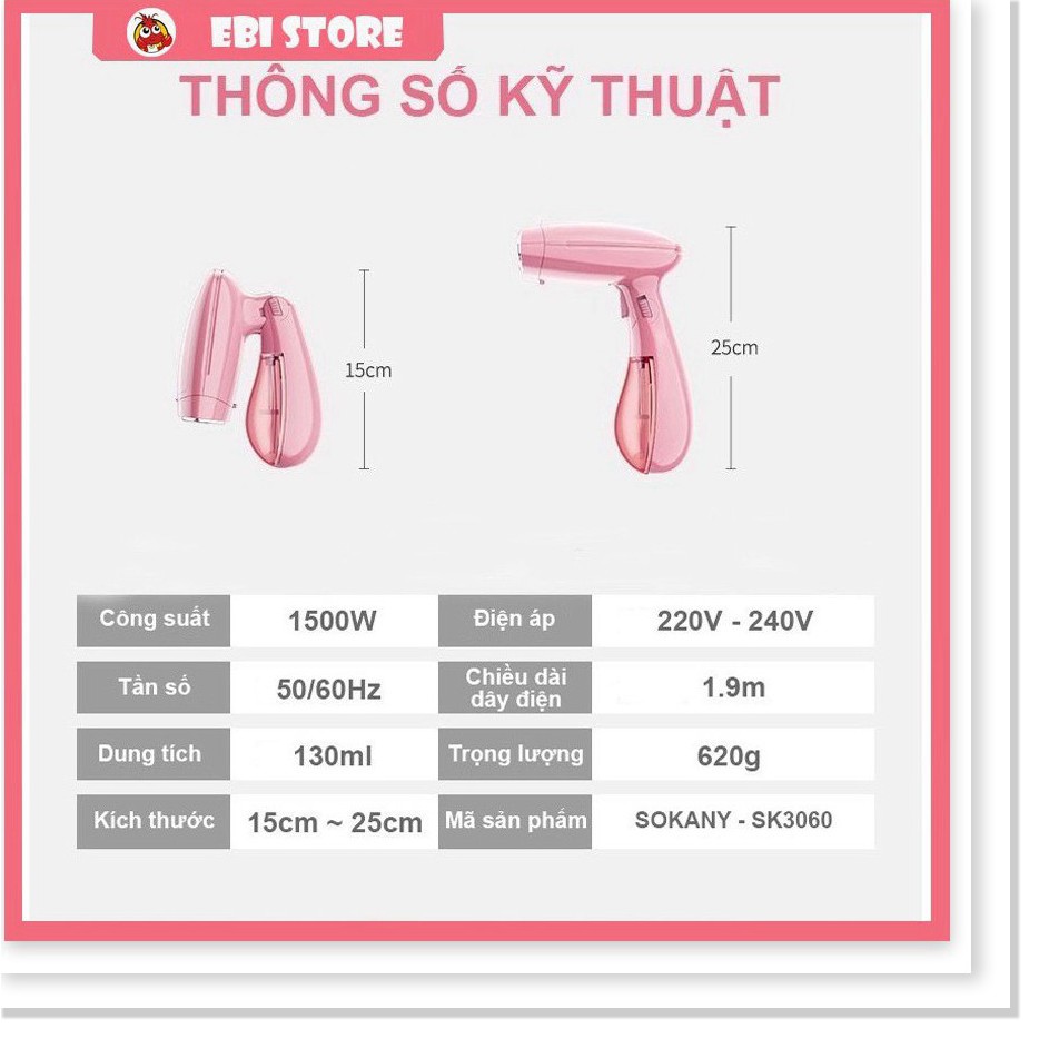 Bàn Là Hơi Nước ❤️ Bàn Là Mini Cầm Tay Gấp Gọn Sokany SK - 3060 Công Suất Lớn ❤️