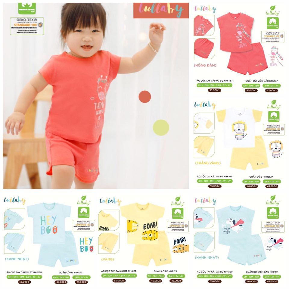 [CHÍNH HÃNG]Bộ cộc tay cài vai quần đùi cotton cao cấp in họa tiết Lullaby chính hãng