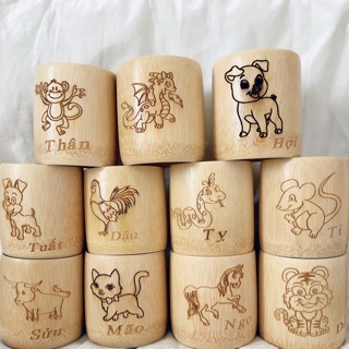 Cốc tre 12 con giáp