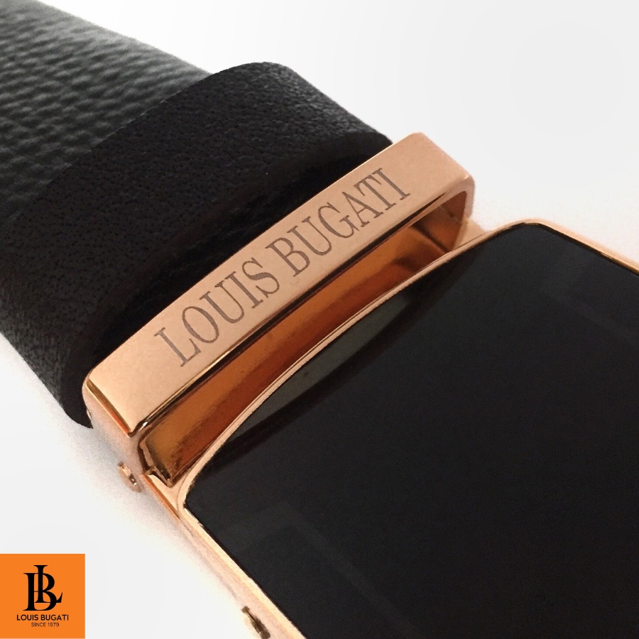 Thắt lưng nam da bò nguyên tấm nhập khẩu Châu Âu LOUIS BUGATI màu nâu đen khoá cài LBDM04