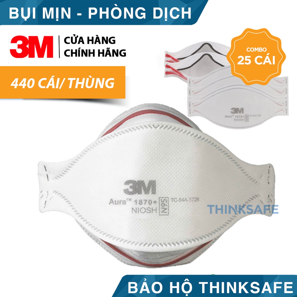 Khẩu trang 3M 1870 đạt chuẩn N95 dây đeo qua gáy kháng khuẩn bụi mịn dùng trong y tế làm việc Khẩu trang 4D - THINKSAFE