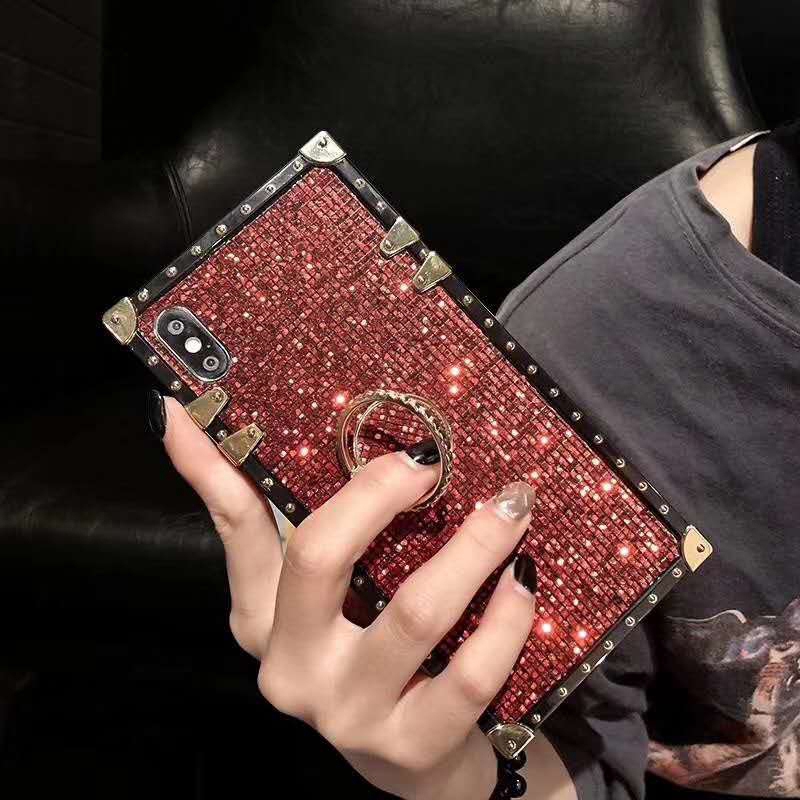 Glitter Diamond Case For iPhone 12 Pro Max 6.1 6.7 5.4 Phone Cases iPhone 11 Pro Max XS Max XR X 6 7 8 6S Plus Shinning Bling Luxury Fashion Square Soft Cover+Holder Stand