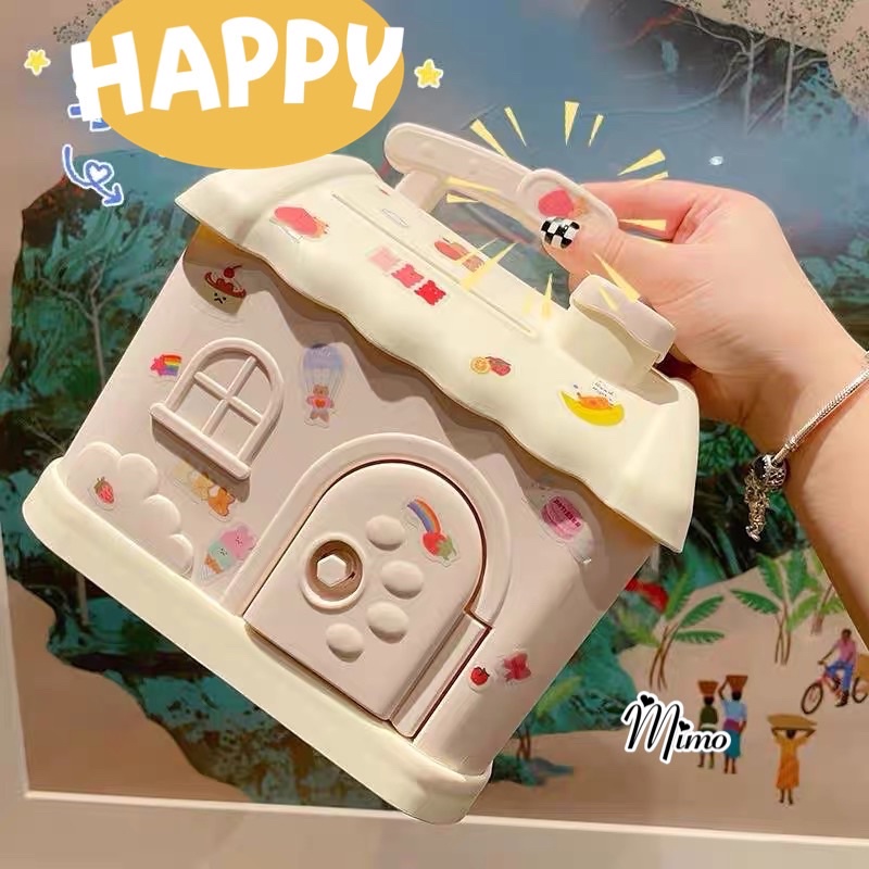 Heo đất tiết kiệm hình ngôi nhà Shepherd bằng nhựa, két sắt mini cho bé có khóa dễ thương