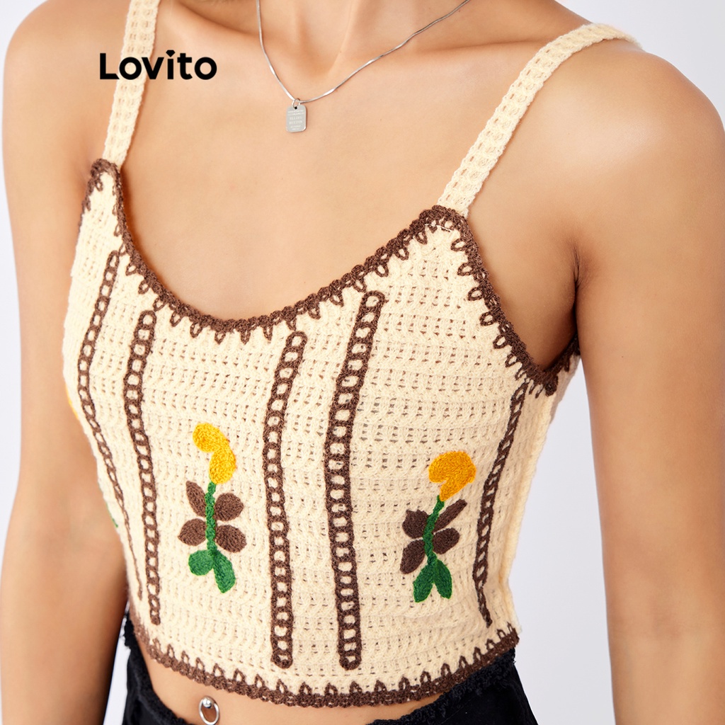 Lovito Cây Boho Thêu Tương PhảN ĐườNg ỐNg Đan Tops L22Ed064 (NhiềU Màu)